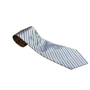 Vintage CLAIBORNE Silk Tie Blue Silver Striped 3.5” Necktie Hand Sewn USA 90s